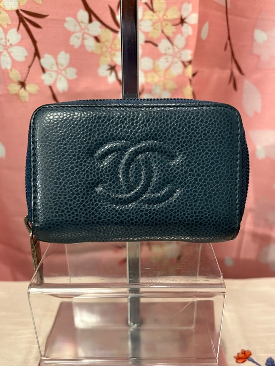 CHANEL Handbags - CHANEL Teal Caviar Leather Zip Wallet